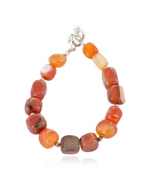Certified Authentic Nickel Navajo Natural Carnelian Native American Bracelet 13038-5
