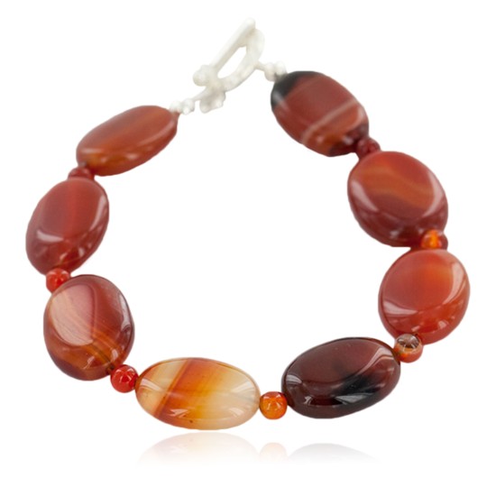 Certified Authentic Nickel Navajo Natural Carnelian Native American Bracelet 13039-10