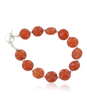 Certified Authentic Nickel Navajo Natural Carnelian Native American Bracelet 13044