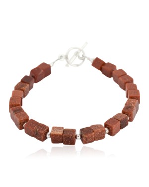 Certified Authentic Nickel Navajo Natural Goldstone Native American Bracelet  13043-1