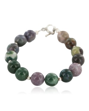 Certified Authentic Nickel Navajo Natural Green Agate Native American Bracelet 13066-1
