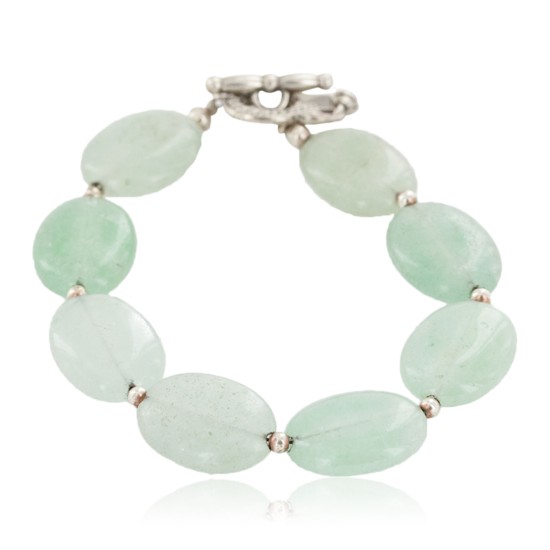 Certified Authentic Nickel Navajo Natural Green Quartz Native American Bracelet 13039-3