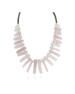 Certified Authentic Nickel Navajo Natural Hematite Pink Quartz Native American Necklace 18264-3