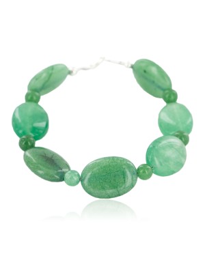 Certified Authentic Nickel Navajo Natural Jade Native American Bracelet 13064-3
