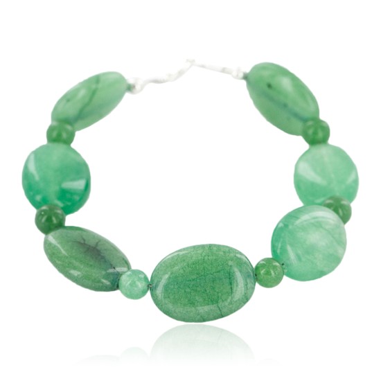 Certified Authentic Nickel Navajo Natural Jade Native American Bracelet 13064-3