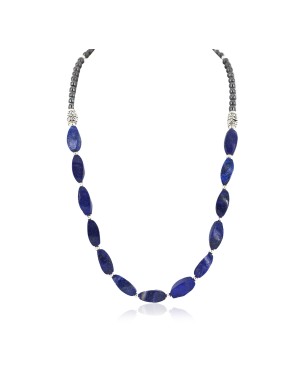 Certified Authentic Nickel Navajo Natural Lapis Lazuli Hematite Native American Necklace 18265-4