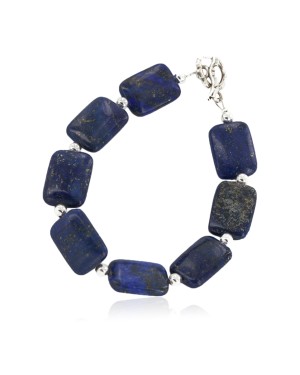 Certified Authentic Nickel Navajo Natural Lapis Native American Bracelet 13046