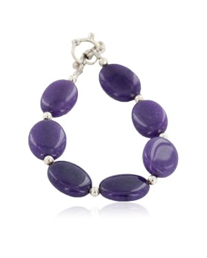 Certified Authentic Nickel Navajo Natural Purple Charoite Native American Bracelet 13039-14