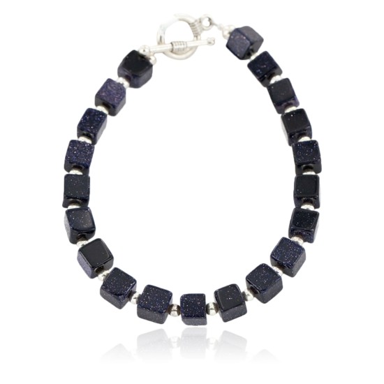 Certified Authentic Nickel Navajo Natural Purple Goldstone Native American Bracelet 13038-1