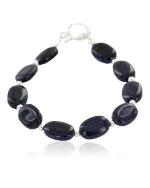 Certified Authentic Nickel Navajo Natural Purple Goldstone Native American Bracelet 13039-8
