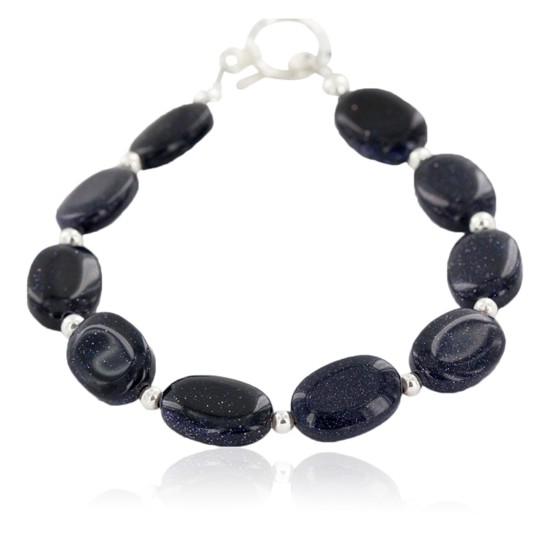 Certified Authentic Nickel Navajo Natural Purple Goldstone Native American Bracelet 13039-8