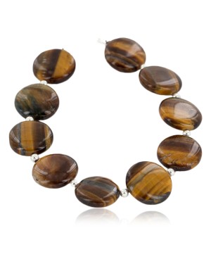 Certified Authentic Nickel Navajo Natural Tigers Eye Native American Bracelet 12936-2