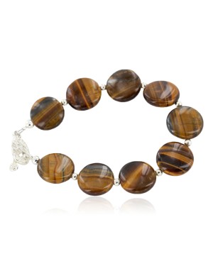 Certified Authentic Nickel Navajo Natural Tigers Eye Native American Bracelet 13025-1