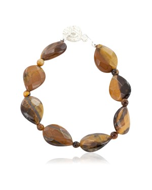 Certified Authentic Nickel Navajo Natural Tigers Eye Native American Bracelet 13038-7