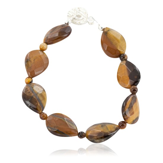 Certified Authentic Nickel Navajo Natural Tigers Eye Native American Bracelet 13038-7