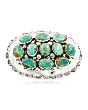 Certified Authentic Nuggets Navajo .925 Sterling Silver Natural Turquoise Native American Buckle 10527-1