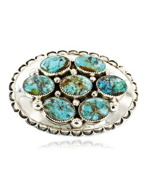Certified Authentic Nuggets Navajo .925 Sterling Silver Natural Turquoise Native American Buckle 10527-2