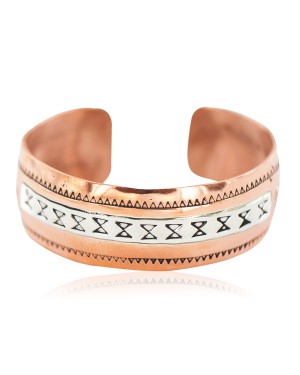 Certified Authentic Papillon Feather Maze Navajo .925 Sterling Silver Handmade Native American Pure Copper Bracelet  13097-22