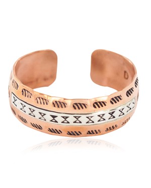 Certified Authentic Papillon Maze Feather Navajo .925 Sterling Silver Handmade Native American Pure Copper Bracelet  13097-21