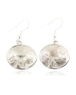 Certified Authentic Vintage Style Buffalo Nickels Handmade Navajo .925 Sterling Silver Nickel Dangle Native American Earrings 27187-1