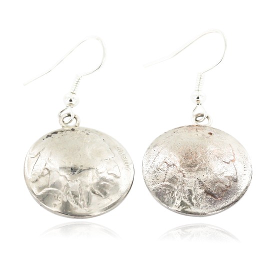 Certified Authentic Vintage Style Buffalo Nickels Handmade Navajo .925 Sterling Silver Nickel Dangle Native American Earrings 27187-1