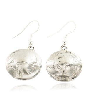 Certified Authentic Vintage Style Buffalo Nickels Handmade Navajo .925 Sterling Silver Nickel Dangle Native American Earrings 27187-3