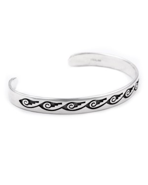 Clouds Water .925 Sterling Silver Water Wave Certified Authentic Handmade Hopi Native American Bracelet 13219-2