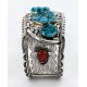 Large Collectable Handmade Certified Authentic Navajo .925 Sterling Silver Coral Turquoise Signed Native American Cuff Bracelet 12471