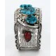 Large Collectable Handmade Navajo .925 Sterling Silver Coral Turquoise Signed Native American Cuff Bracelet 12471