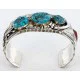 Large Collectable Handmade Navajo .925 Sterling Silver Coral Turquoise Signed Native American Cuff Bracelet 12471