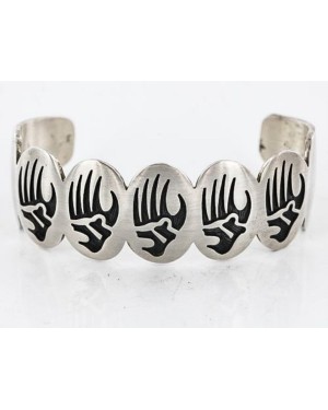 Collectable Handmade Certified Authentic Hopi .925 Sterling Silver Bear Paw Signed Native American Cuff Bracelet 390822263088