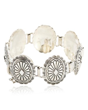 Collectable Handmade Certified Authentic Navajo .925 Sterling Silver Native American Link Concho Bracelet 12699
