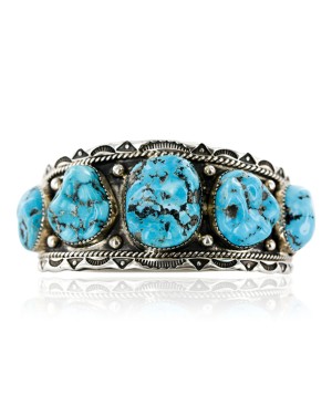 Collectable Large Handmade Certified Authentic Navajo .925 Sterling Silver Natural Turquoise Signed Native American Cuff Bracelet 12465