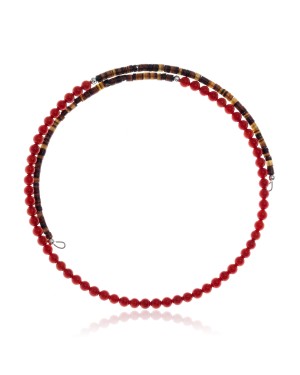 Coral and Natural Turquoise Certified Authentic Navajo Native American Adjustable Choker Wrap Necklace 25582