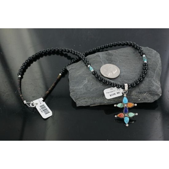 Petit Point Handmade Certified Authentic Zuni .925 Sterling Silver Multi Color Native American Necklace 370910626582