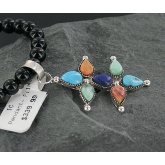 Petit Point Handmade Certified Authentic Zuni .925 Sterling Silver Multi Color Native American Necklace 370910626582