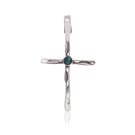 Cross .925 Sterling Silver Certified Authentic Handmade Navajo Native American Natural Turquoise Pendant 24373 Cross .925 Sterling Silver Certified Authentic Handmade Navajo Native American Natural Turquoise Pendant 24373