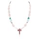 Cross .925 Sterling Silver Certified Authentic Navajo Natural Turquoise Opalite Pink Quartz Charoite Native American Necklace 750237-10 Cross .925 Sterling Silver Certified Authentic Navajo Natural Turquoise Opalite Pink Quartz Charoite Native American Necklace 750237-10