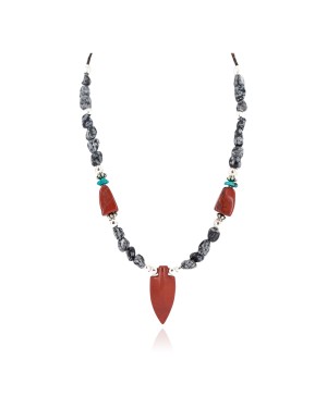 Cross .925 Sterling Silver Certified Authentic Navajo Natural Turquoise Red Jasper Snowflake Obsidian Native American Necklace 750238-9