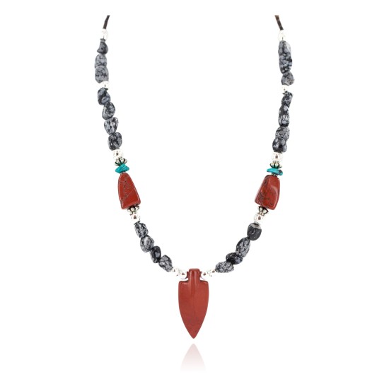 Cross .925 Sterling Silver Certified Authentic Navajo Natural Turquoise Red Jasper Snowflake Obsidian Native American Necklace 750238-9