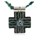 Cross Necklace .925 Sterling Silver Nickel Handmade Navajo Turquoise Coral 18224-6-15917-15