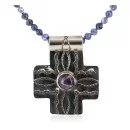 Cross .925 Sterling Silver Nickel Handmade Navajo Natural Turquoise Lapis Native American Necklace 18224-4-15786-102