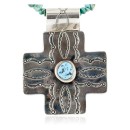 Cross .925 Sterling Silver Nickel Handmade Certified Authentic Navajo Natural Turquoise Tigers Eye Native American Necklace 14981-16029-7