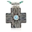 Cross .925 Sterling Silver Nickel Handmade Navajo Natural Turquoise Tigers Eye Native American Necklace 14981-16029-7