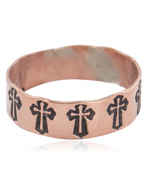 Cross Handmade Certified Authentic Navajo Native American Pure Copper Ring 17091-8