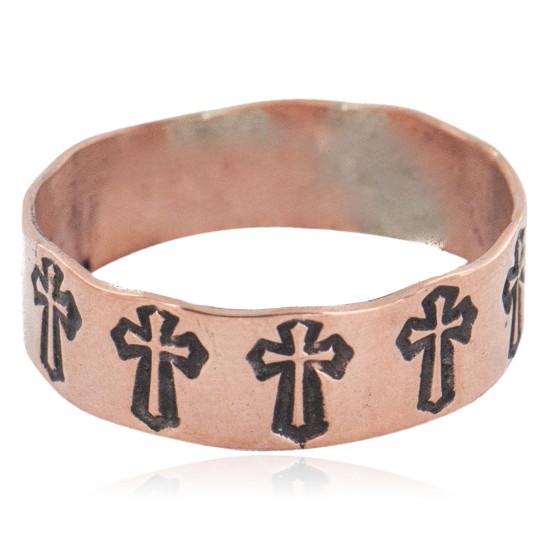 Cross Handmade Certified Authentic Navajo Native American Pure Copper Ring 17091-8 Cross Handmade Certified Authentic Navajo Native American Pure Copper Ring 17091-8