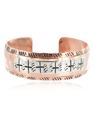 Cross Navajo .925 Sterling Silver Handmade Certified Authentic Pure Copper Native American Bracelet 13003