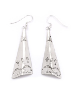 Cross Sun Mountain .925 Starling Silver Certified Authentic Handmade Navajo Native American Earrings  27265-7