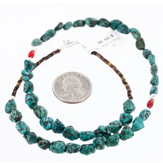 Certified Authentic Navajo .925 Sterling Silver Spider Web Turquoise Coral Native American Necklace 371009851988
