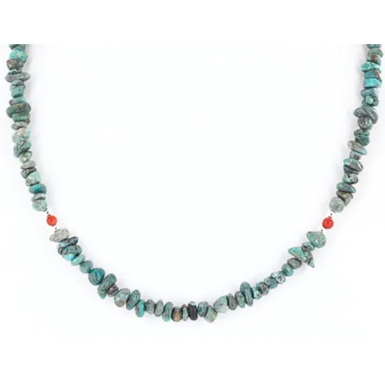 Navajo .925 Sterling Silver Natural Turquoise Coral Native American Necklace 15771-28 Navajo .925 Sterling Silver Natural Turquoise Coral Native American Necklace 15771-28